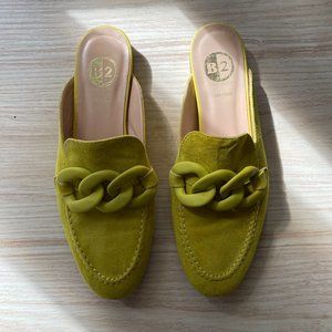 Chartreuse Suede Slip On Mules